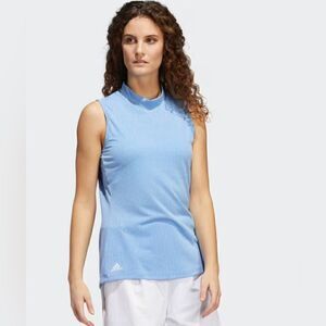 Adidas ESSENTIALS MOCK NECK SLEEVELESS POLO SHIRT Jacquered Blue Rush Women's L